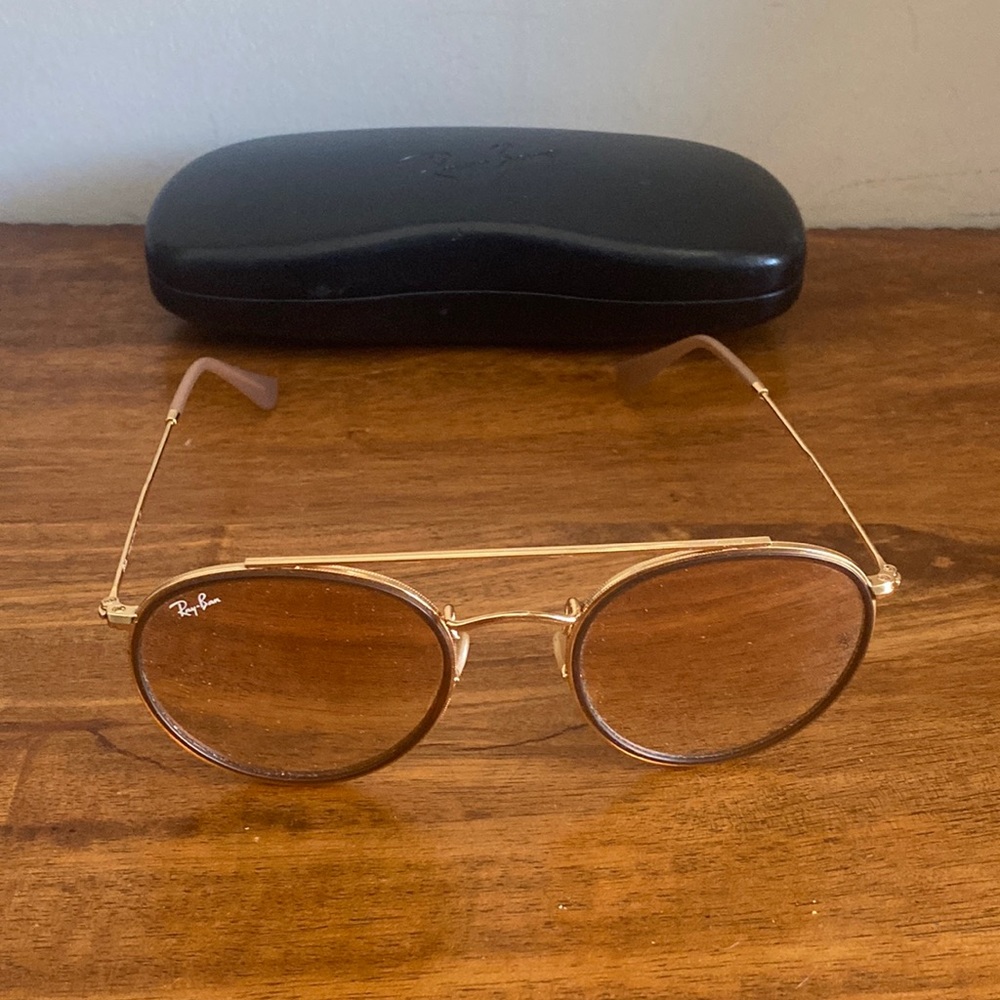 Ray-Ban 3647N Round Double Bridge Mirrored Sunglasses with Case. Gold/Br… - Picture 1 of 16